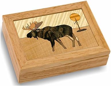 MarqArt Moose Wood Art Box - Handmade USA - Trinket Jewelry Boxes & Gift - Unmatched Quality - Unique, No Two are the Same - Original Work of Wood Art (#4108 Moose Scene 4x5x1.5)