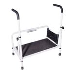 Stander Step-Stool, Portable Step with Adjustable Handles for Seniors and Elderly Adults, Extra Wide Heavy Duty Step-Ladder for Fall Prevention, Grab Bars, Motion Activated LED Light, White