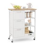 GOFLAME Kitchen Island Cart on Wheels with Storage, Versatile Rolling Cart with Wood Countertop, 3 Drawers, Removable Tray & Lockable Casters, Mobile Serving Trolley for Kitchen, Dining Room, White