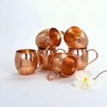 Copper-Master Pure Copper Hammered Mug Drinkware & Serveware, Moscow Mule Mug for Home, Parties and Restaurant with Many Ayurvedic Health Benefits (400ML) Set of 6
