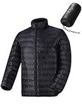 SHEAGO Mens Down Jackets Lightweight Packable Puffer Coat Winter Warm Water-Resistant Casual Outdoor Black XL