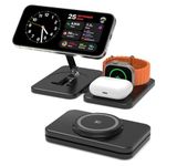 GEEKERA Charger for MagSafe, 3 in 1 Wireless Charging Station for iPhone 16/15/14/13/12/Pro Max, Magnetic Charger Stand for Apple Watch Ultra-2, Multi Travel Charging Dock for AirPods Pro 2-2-Black