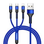 RAVIAD Multi Charger Cable, 3 in 1 Charger Cable [1.2M] Multiple USB Cable Nylon Braided with Micro USB Type C Lightning Cable Connector for iPhone, Android Samsung Galaxy, Huawei, Oneplus- Blue