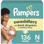 Pampers Swaddlers Diapers, Size 0 (up to 10 lbs), 136 Count, Absorbent, Keeps Baby Dry and Comfortable, Skin Safe Disposable Baby Diaper