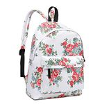 Kono Women Casual Daypack Backpack for Teenagers Students Girls Rucksack All-Over Flowers Polka Dots Printed Canvas School Bag Bookbag with Front Pocket