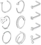 MODRSA Nose Rings Hoops Nose Ring L Shaped Nose Rings Studs Silver Gold Nose Hoops Nose Piercings Jewelry 20g 22g Nose Screw Studs Surgical Stainless Steel Corkscrew Nose Rings for Women Men, Metal,