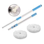 Mop Handle with 2 Replacement Heads - 360° Rotating, Spinning, Washable, Reusable & Extendable - Mops for Cleaning Floors - Heavy Duty Spin Mop Head and Stick (Blue White)