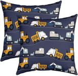 Construction Throw Pillow Cover 18"x18" Set of 2 Kids Equipment Trucks Throw Pillowcases Cartoon Car Excavator Tractor Pillow Cases Cushion Covers Construction Vehicles Navy Blue Cushion Cases