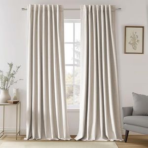 UHITECH Black Out Curtains for Living Room/Bedroom Blackout Curtains Pinch Pleated Thermal Insulated Linen Curtains 96 Inches Long 2 Panels Back Tab/Rod Pocket/Hook Belt Farmhouse Curtains