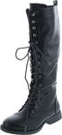 Nature Breeze Madge 02Kh Womens Knee High Lace Up Combat Boots,Black Pu,6.5