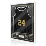 Shadow Box Frames for Jersey Display, Jersey Frame Display Case with Mounts for Two Idol Photos and One Signature, Wall-Mounted Case with HD Acrylic Cover for Football Basketball Shirt, White