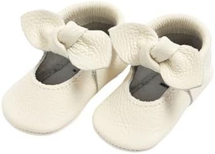 Freshly Picked First Pair Knotted Bow Baby Shoes 3-6 Months - Leather Moccasins - Girl/White (Blanc, 1)