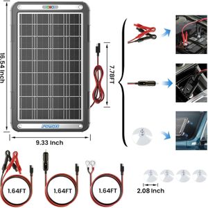 POWOXI 12V 15W Solar Battery Charger – Portable Trickle Charger