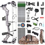 SHARROW Archery Compound Bow Kit 30-70lbs Adjustable Hunting Bow Adult Right Hand Compound Bow and Arrow Set IBO 320fps for Outdoor Shooting (Gray)