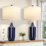 Spclsim 23.6" Modern Ceramic Table Lamps for Bedrooms Set of 2, Navy Blue End Table Lamps for Living Room, Traditional Bedside Nightstand Lamps with 3-Color Temperatures, Bulbs Included