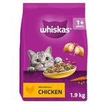 Whiskas 1+ Chicken Pack of 4 x 1.9 kg Bags, Adult Cat Dry Food