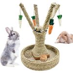 Hamiledyi Bunny Chew Toys Rabbit Rattan Grass Scratcher Climbing Tree Fun Tree Carrot Play Toys for Small Animal Guinea Pig Tooth Cleaning