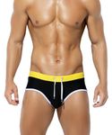 Arjen Kroos Men's Swim Briefs Sexy Bikini Swimwear Athletic Quick Dry Swimsuit with Drawstring,Black-MK4039,Large