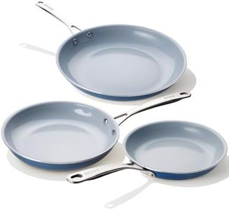 BECIGAR Ceramic Frying Pan Set with Stainless Steel Handle - Perfect Cookware Set for Steak & Non Stick Cooking - Ceramic Pans Set Non Stick Trendy Essential for Young Chefs(Blue)