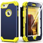 IDweel for iPhone 6S Case, for iPhone 6 Case with Screen Protector(Tempered Glass),3 in 1 Shock Absorption Heavy Duty Hard PC Covers Soft Silicone Full Body Protective Case for Girls,Navy Blue/Yellow