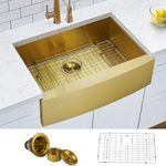 Hotis Home Gold Farmhouse Sink, 33 Inch Stainless Steel Farmhouse Kitchen Sink, Single Bowl Burshed Gold Apron Front Farm Sink, Brass Undermount Sink With Accessories