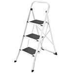 HBTower 3 Step Ladder Folding Step Stool, Lightweight Step Stools for Adults with Anti-Slip Pedal, Portable Steel Handrails Step Ladder Withstanding 330 lbs, White