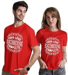 INDISSH Couple T Shirt for Men and Women| Anniversary | Mens & Women Cotton Printed Tshirt| Husband Wife Printed Tshirt | Valentine Printed Tshirt, Color-Red-M-2XL/W-3XL