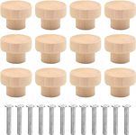 Wood Drawer Knobs, 12 Pcs Wooden Round Knobs, Wood Pull Knobs for Drawer, Wardrobe, Dresser, Cupboard (Natural Wood Color)