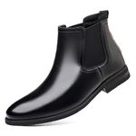 WUIWUIYU Mens Chelsea Boots Leather Wingtip Dress Slip-on Casual Boot Oxfords for Men Black Size 12