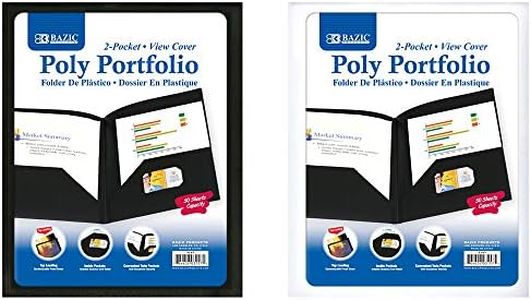 BAZIC Products 2 Pockets Poly Folder Portfolio w/View Cover, Black White Letter Size Plastic Folders Holder for Office Documents Paper Organizer, 48-Pack