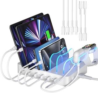 SooPii USB C Charging Station with Two 20W PD Ports, 6 Port Charging Station for Multiple Phones, Tablets and More, 2-in-1 Holder for iWatch Charger and AirPods Ready