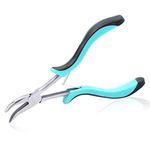 SPEEDWOX 6 Inches Long Reach Mini Bent Nose Pliers Jewelery Making Tool Precision Angled Long Needle Nose Pliers Smooth Jaw Beading Pliers