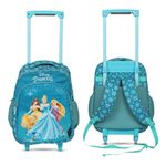 NOVEX 16-Inch Disney Princess Kids School Trolley Backpack for Girls | Stylish Polyester Bag with 2 Spinner Wheels, 2 Main Compartments | Unique Carry-On for Kid - Turquoise Blue