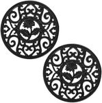 Coloch 2 Pack Cast Iron Trivet with Pegs, 4.6 Inch Round Metal Trivet with Vintage Patterns Rustproof Hot Pot Holder Pads for Serving Hot Dishes, Pans, Pots, Tea Pots, for Kitchen Counter Top, Black