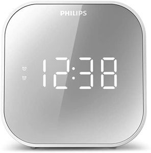 TAR4406/12 Despertador Philips Radio, con Pantalla de Espejo para la cabecera, Radio Digital con Doble Alarma, Temporizador para Dormir y función de repetición, batería portátil de Reserva, con USB