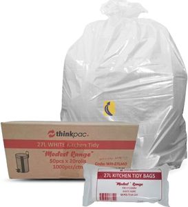 Garbage Bags 27L Carton of 1,000 - White Rubbish Bin Liners 59 x 51 cm - 8 um Standard Thickness - Waste Bags for Offices, Commercial Spaces, Household & Cleaning