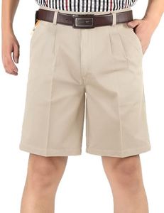 Flygo Men's Classic Fit Inseam Chino Oxford Shorts Pleated Flat Golf Shorts (33, Beige)