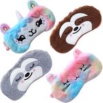 4 Pack Unicorn Sleeping Mask for Girls Soft Plush Blindfold Cute Unicorn Horn Alpaca Cat Sloth Sleep Masks Eye Cover Eyesh...