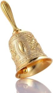 Homelavie Super Loud Solid Brass Gold Hand Call Bell for Ringing at Wedding, Hand Bells for Seniors Bedside, Teacher Classroom Bell, Dinner Bell, Tibetan Bells, Meditation Bell, Gift for Bedridden Mom