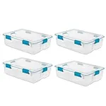 Sterilite 37 Qt Clear Plastic Home Storage Tote Bin with Secure Lids, (4 Pack)