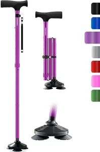 HONEYBULL Walking Cane for Men & Women - Foldable, Adjustable, Collapsible, Free Standing Cane, Pivot Tip, Heavy Duty, with Travel Bag | Walking Sticks, Folding Canes for Seniors & Adults [Purple]