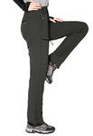 Cycorld Women's-Softshell-Ski-Snow-Pants,Fleece-Lined Winter-Hiking-Cargo-Pants, Work Outdoor Snowboarding Pants, Grey, Large