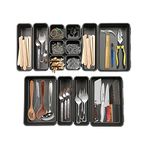 Cutting EDGE Interlocking Drawer Organizer Set of 14 ,Divider/Separator Black Plastic Trays for Flatware, Cutlery & Desk Storage for Household, Kitchen & Office