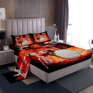Feelyou Drum Kit Bed Sheets Rock Music Theme Decor Sheet Set for Kids Boys Girls Teens Musical Instrument Bed Set Band Concert Popstar Party Sheets with 2 Pillowcases 4Pcs Bedding Full