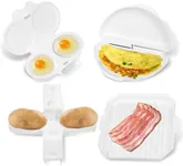 (4pcs) Easy Breakfast Set, Microwave Egg Cooker/Poacher, Microwave Omelet Maker, Microwavable Bacon Grill/Rack/Cooker Tray/Dish, Baked Potato Cooker, Easy To Use and Non-Stick Egg Cookwarez