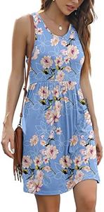 YUNDAI Summer Dresses for Junior Beach Floral Tshirt Sundress Sleeveless Casual Loose Tank Dress M Light Blue