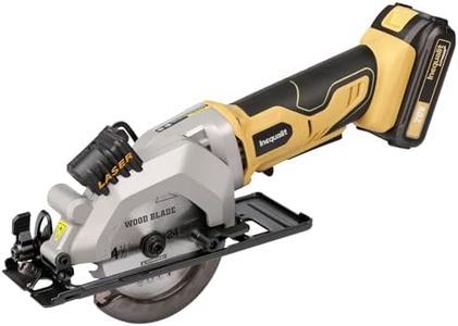 Inequalit 4-1/2 Inch Mini Circular Saw, 3400 RPM Cordless Circular Saw with Laser Guide, Rip Guides, 2 Blades (24T Wood + 60T Metal), Max Cutting Depth 1-11/16" (90°), 1-1/8" (45°)"