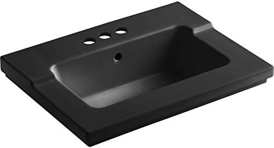 KOHLER K-2979-4-7 Tresham One-Piece Surface and Integrated Bathroom Sink with 4-Inch Centerset Faucet Drilling, Black
