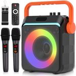 VTSGN Portable Bluetooth Karaoke Machine for Adults – PA System with 2 Wireless Microphones, Disco Lights, Perfect for Outdoor Parties & Family Gatherings (Orange C1)