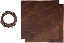 ELW 9-10 oz (3.6-4mm) Bourbon Brown Full Grain Leather Craft Sheets Set of 2 Pieces 12"x12" Plus 36” Leather Cord Braiding String, Oil Tanned Real Cowhide for Tooling, Carving, Repair, Knife Sheaths